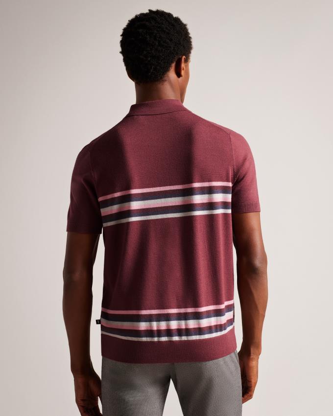 Polo Ted Baker Striped Wool Bordeaux Homme | IQJ-59585083